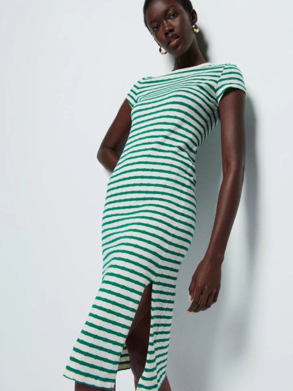 Nation LTD Ingrid Shrunken T-Shirt Dress Verdant Green Stripe